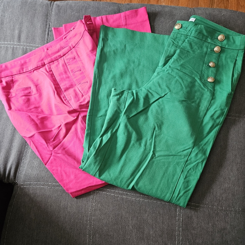 2 Pairs! Charter Club Women's Wide-Leg Sailor Pants Bold Pink/Green Size 10